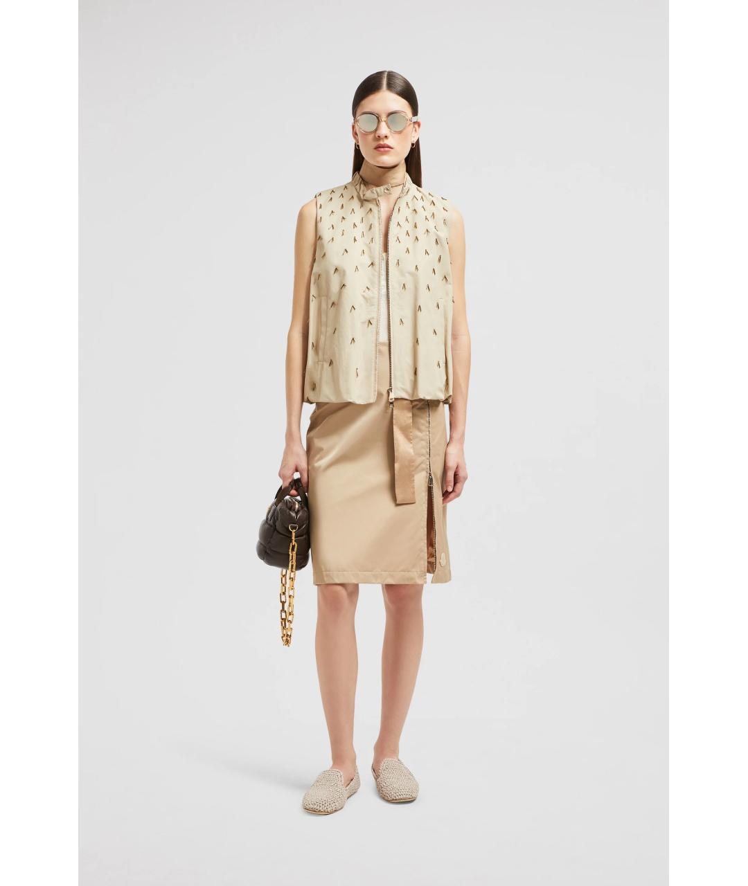 MONCLER Бежевая полиэстеровая юбка мини, фото 5