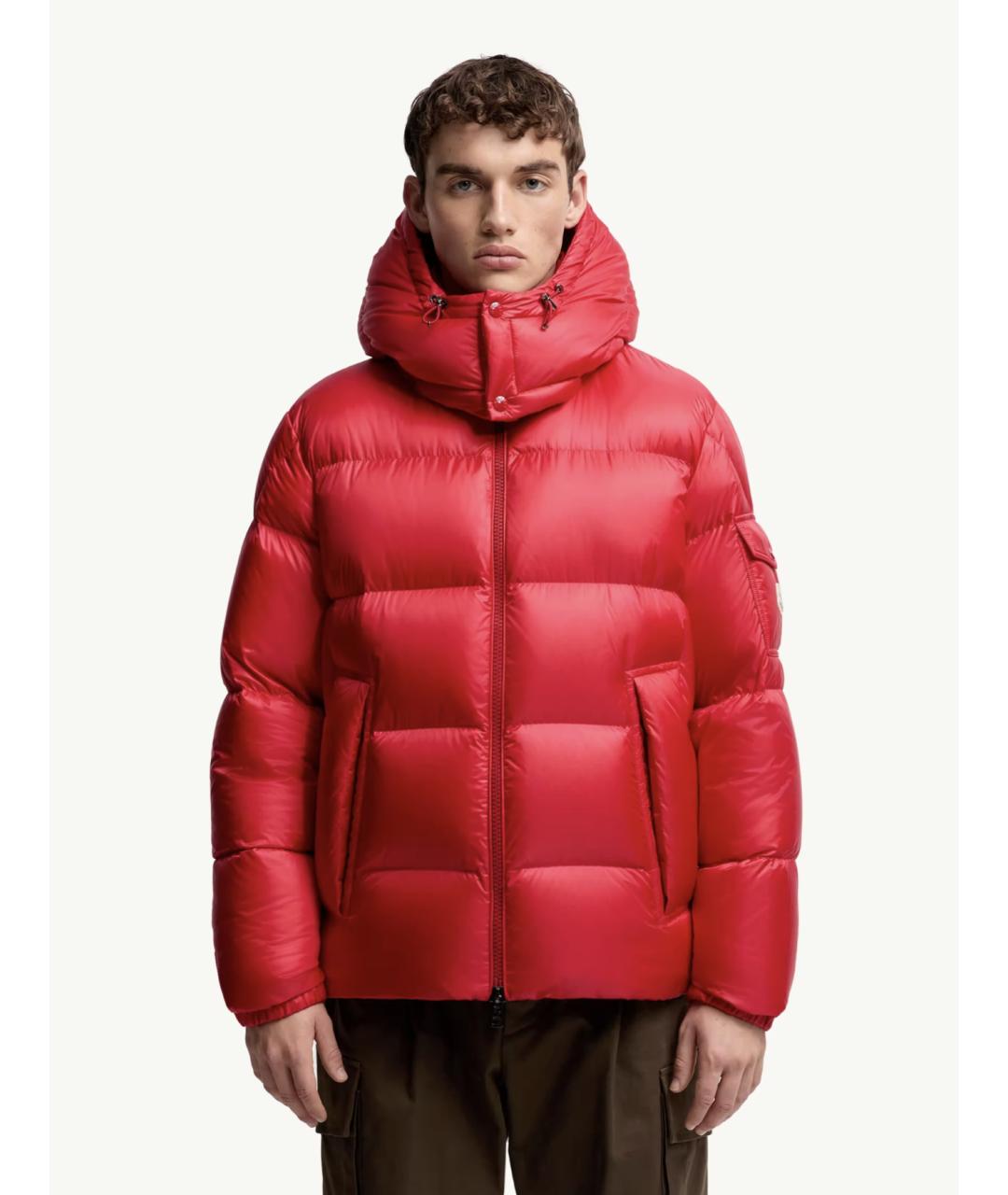 MONCLER Красный полиамидовый пуховик, фото 4