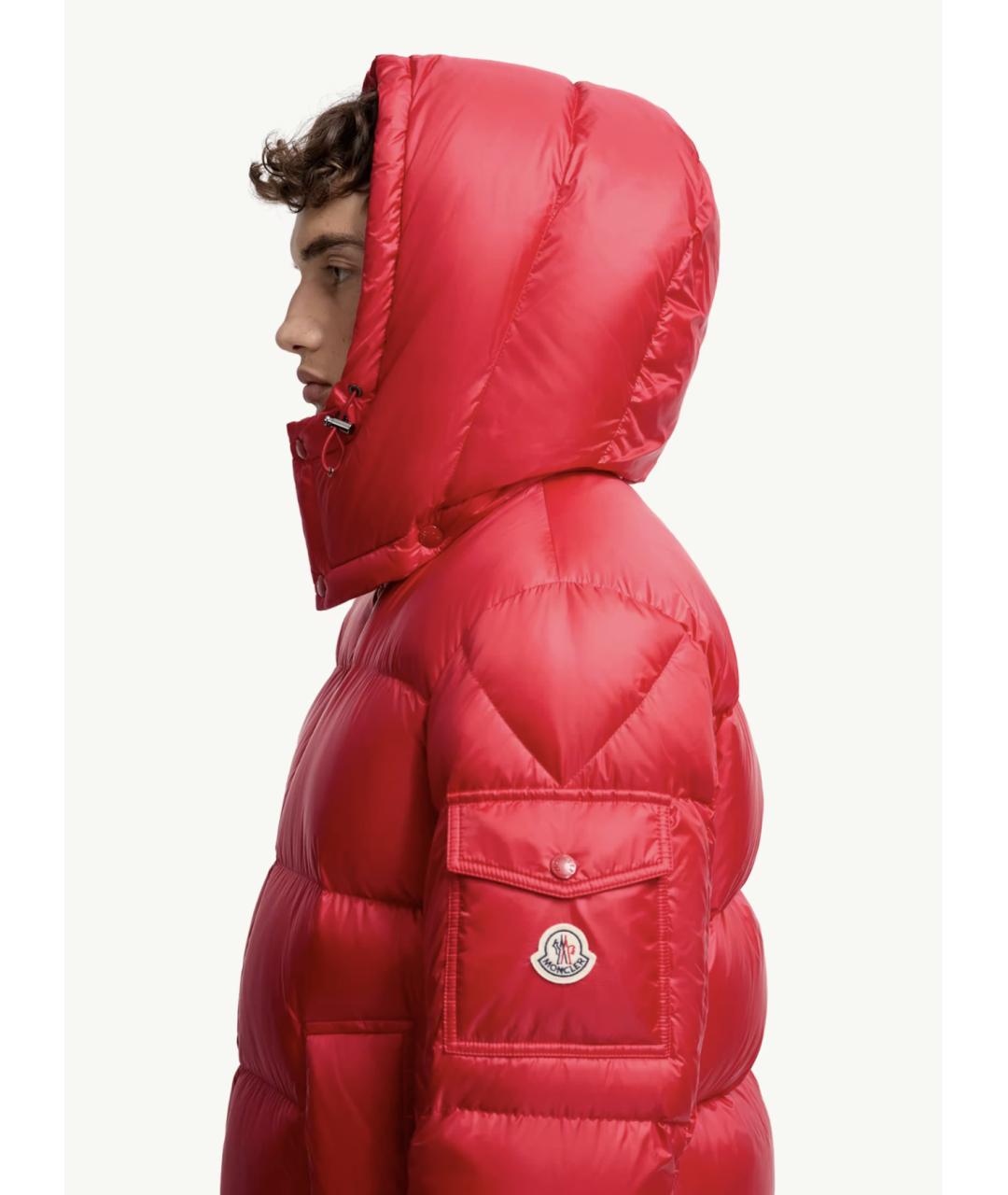 MONCLER Красный полиамидовый пуховик, фото 3
