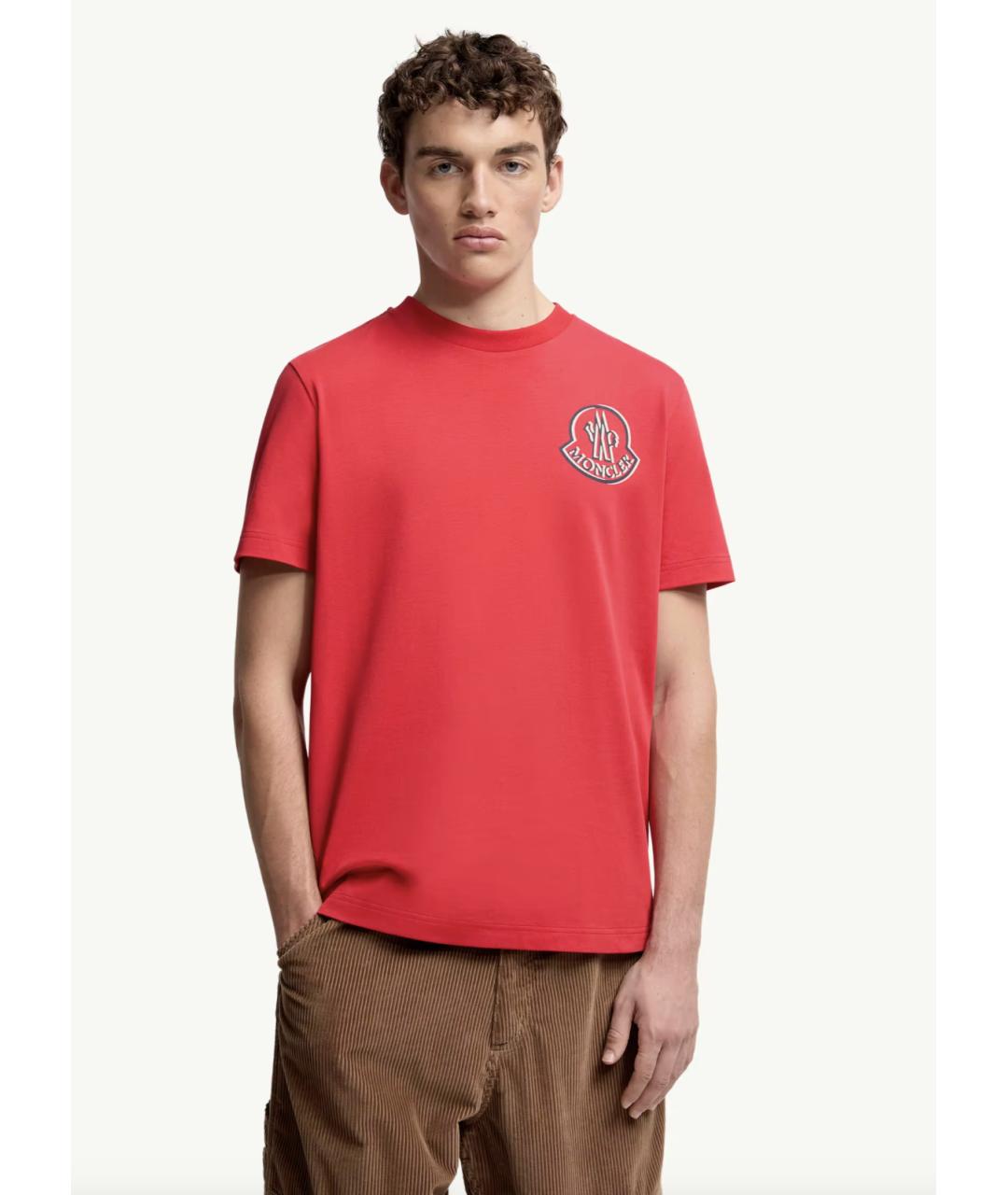 MONCLER Красная хлопковая футболка, фото 3