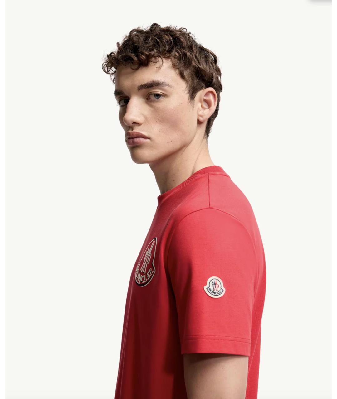MONCLER Красная хлопковая футболка, фото 2