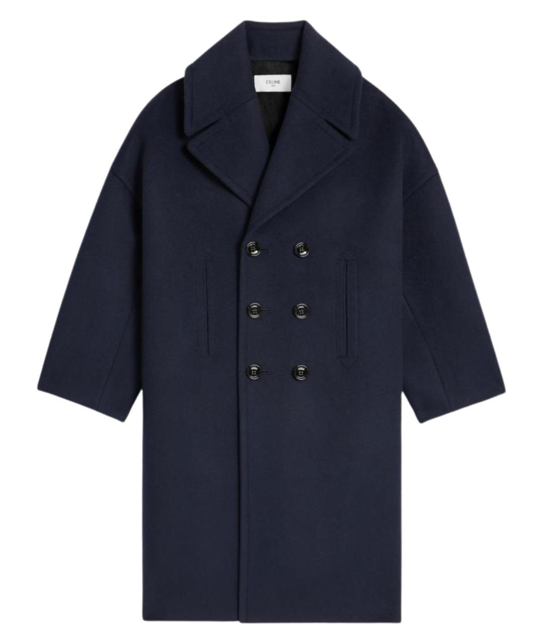CELINE Темно-синее шерстяное пальто, фото 1