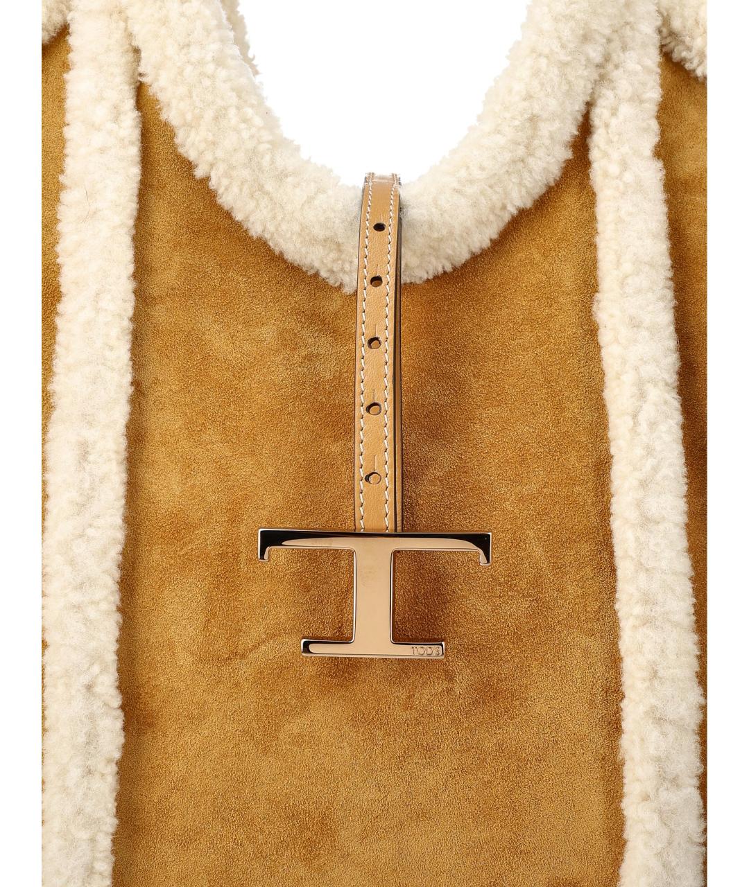 TOD'S Бежевая меховая сумка тоут, фото 3