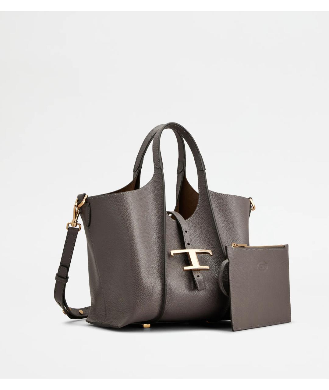 TOD'S Серая кожаная сумка тоут, фото 2