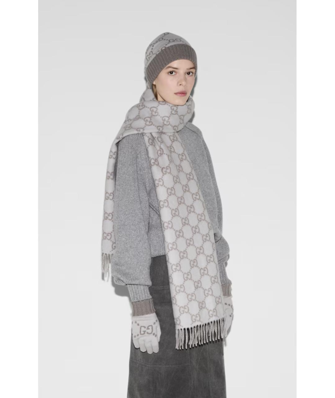 GUCCI Серый кашемировый шарф, фото 4