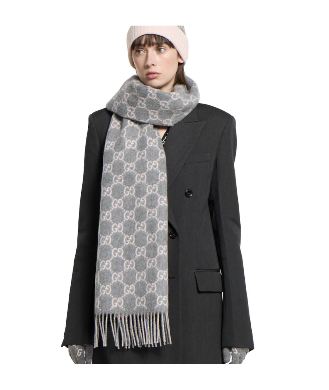 GUCCI Серый кашемировый шарф, фото 3