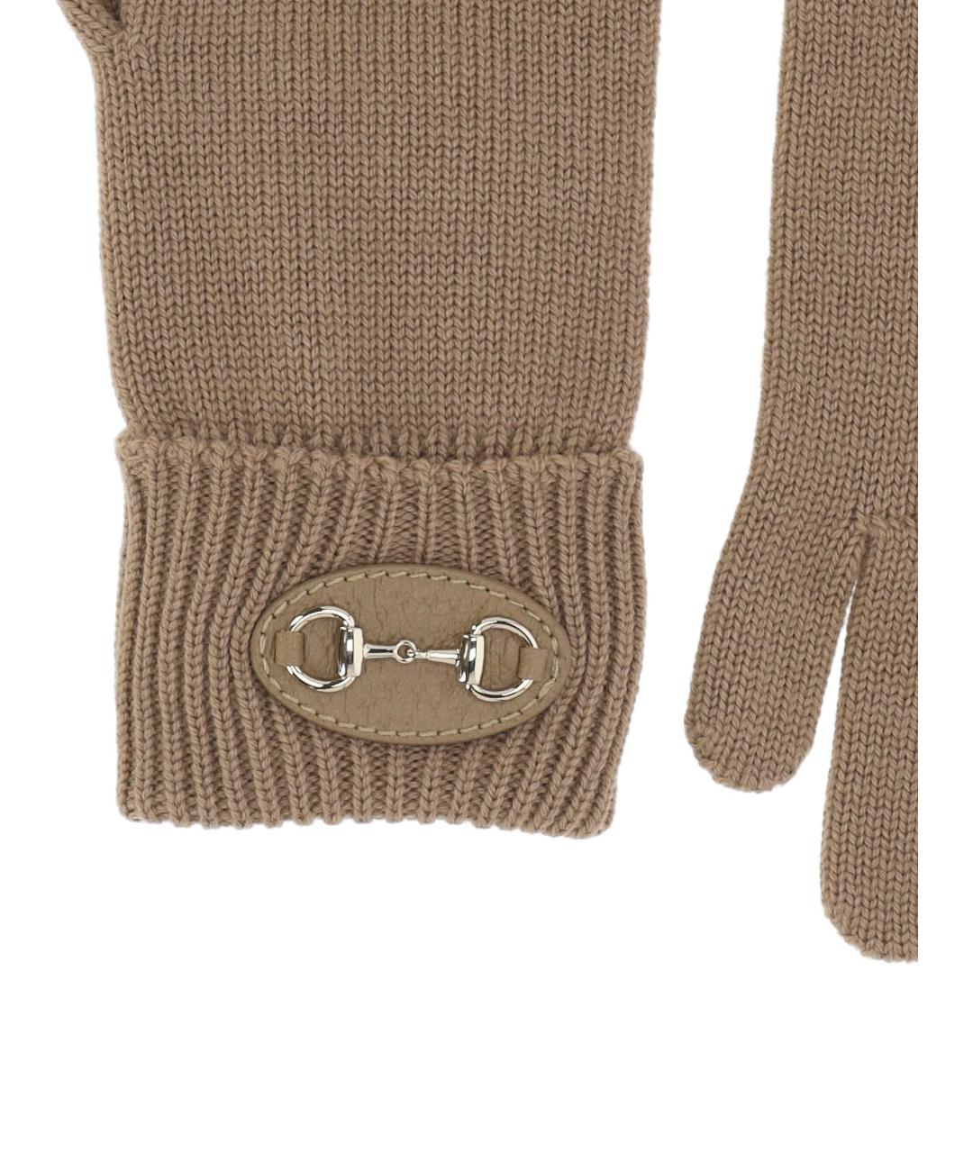 GUCCI Бежевые шерстяные перчатки, фото 2