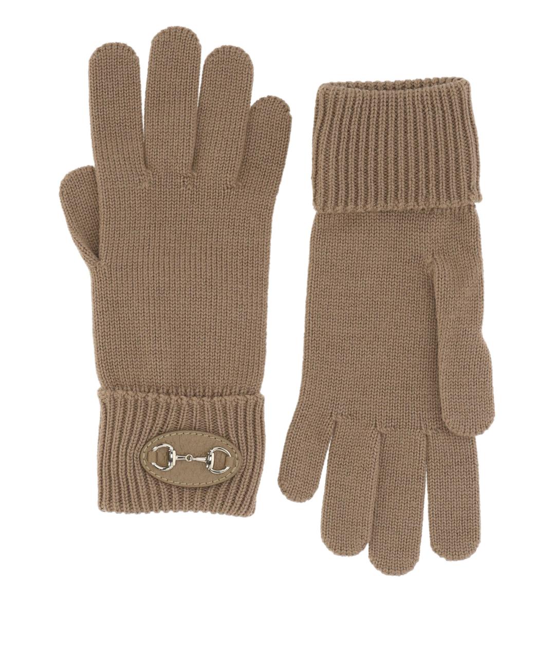 GUCCI Бежевые шерстяные перчатки, фото 1