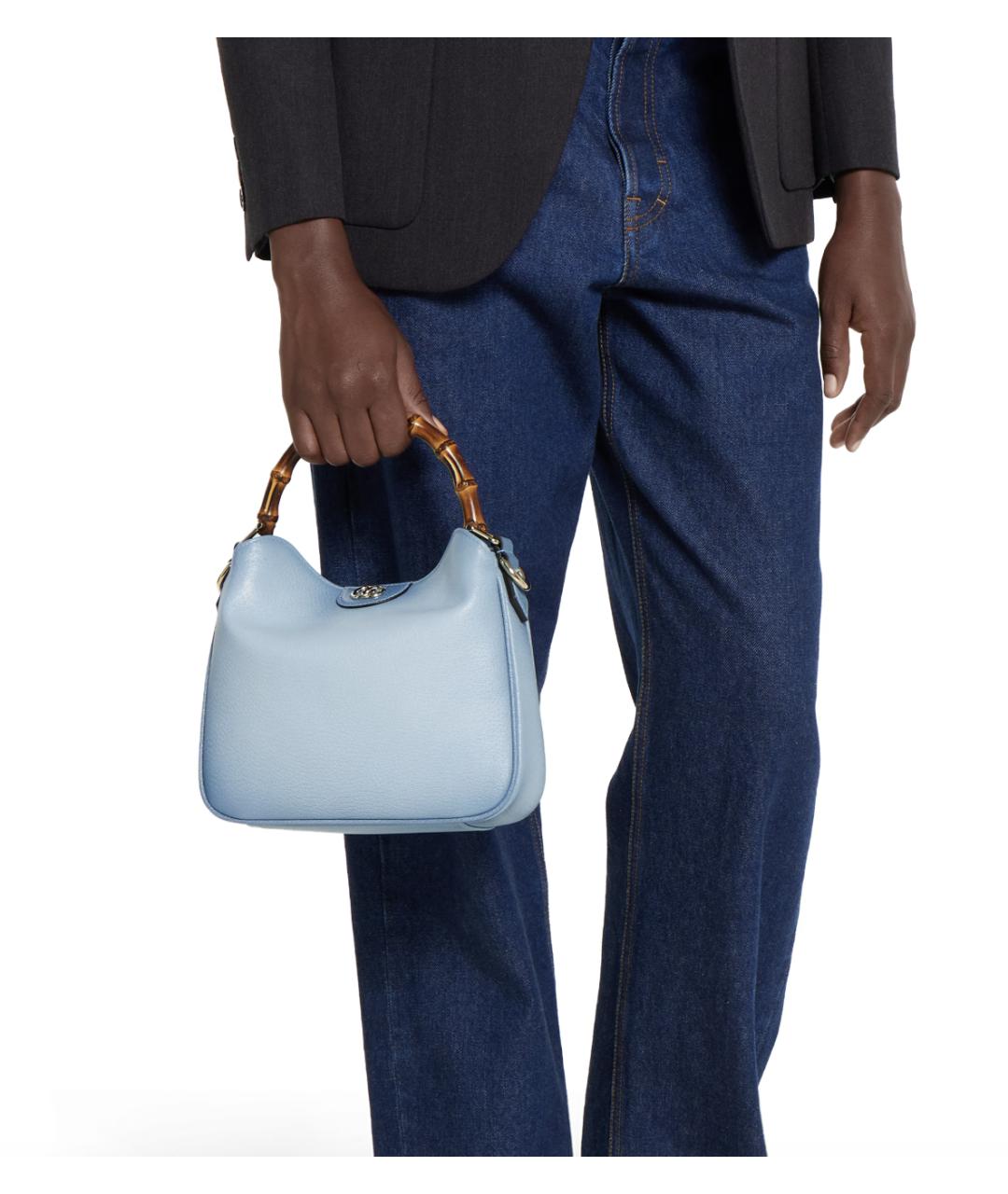 GUCCI Голубая кожаная сумка с короткими ручками, фото 2