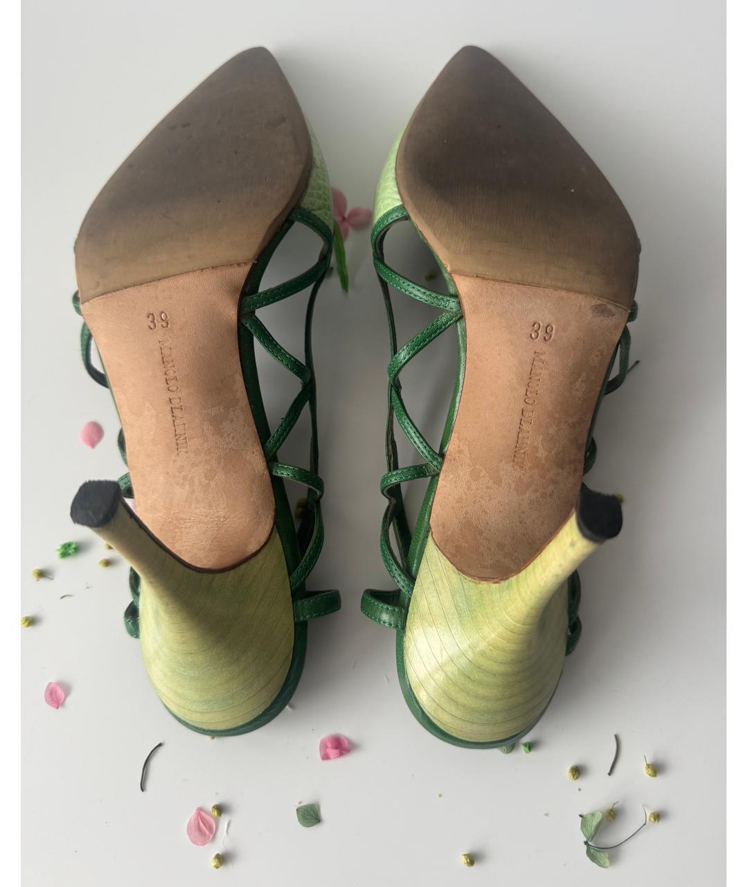 MANOLO BLAHNIK Зеленые кожаные босоножки, фото 5