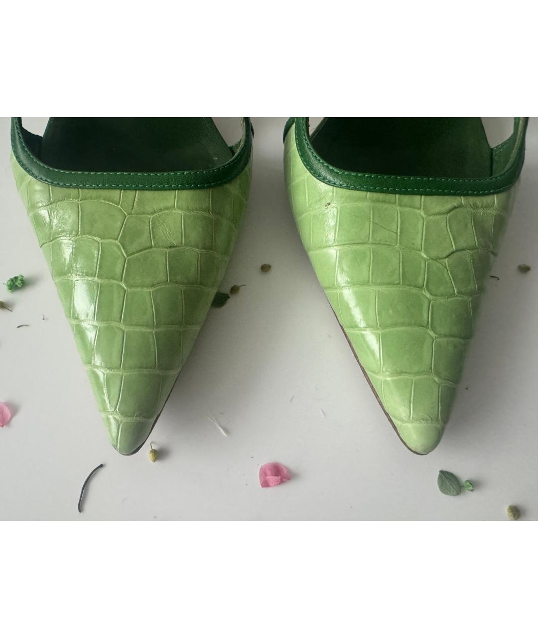 MANOLO BLAHNIK Зеленые кожаные босоножки, фото 6