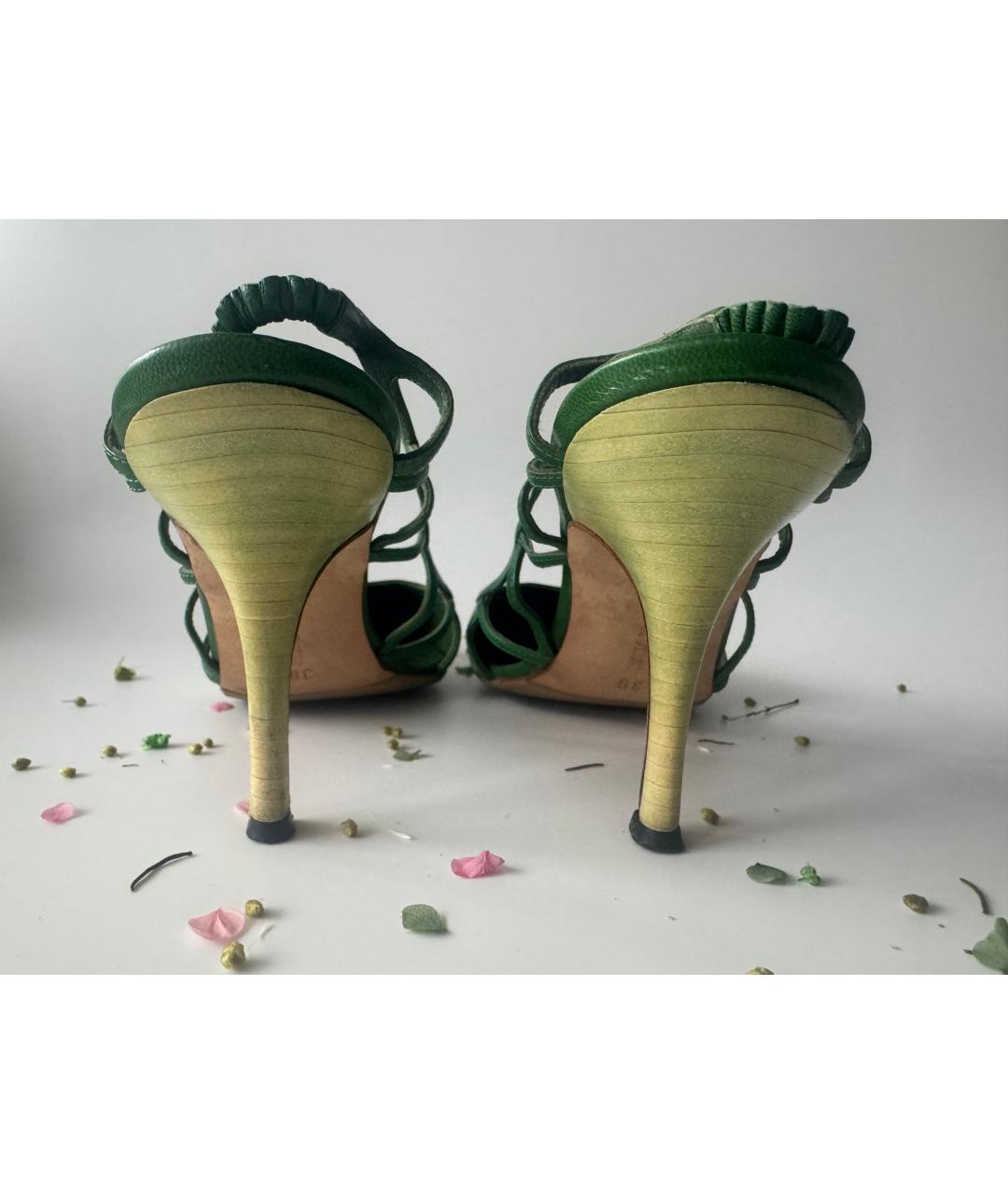 MANOLO BLAHNIK Зеленые кожаные босоножки, фото 4