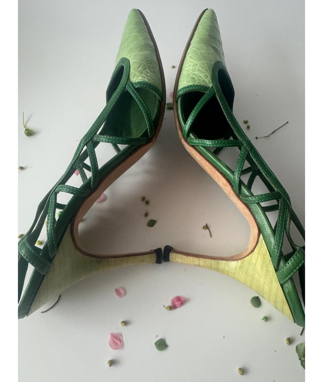 MANOLO BLAHNIK Зеленые кожаные босоножки, фото 7