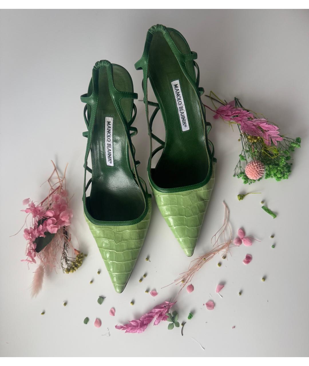 MANOLO BLAHNIK Зеленые кожаные босоножки, фото 2