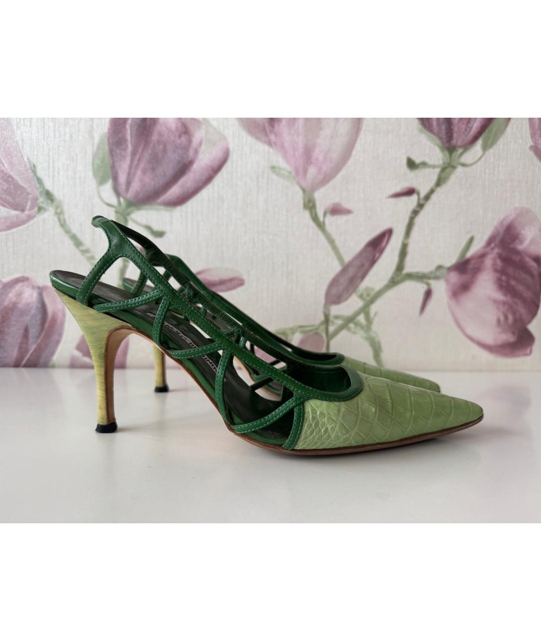 MANOLO BLAHNIK Зеленые кожаные босоножки, фото 10