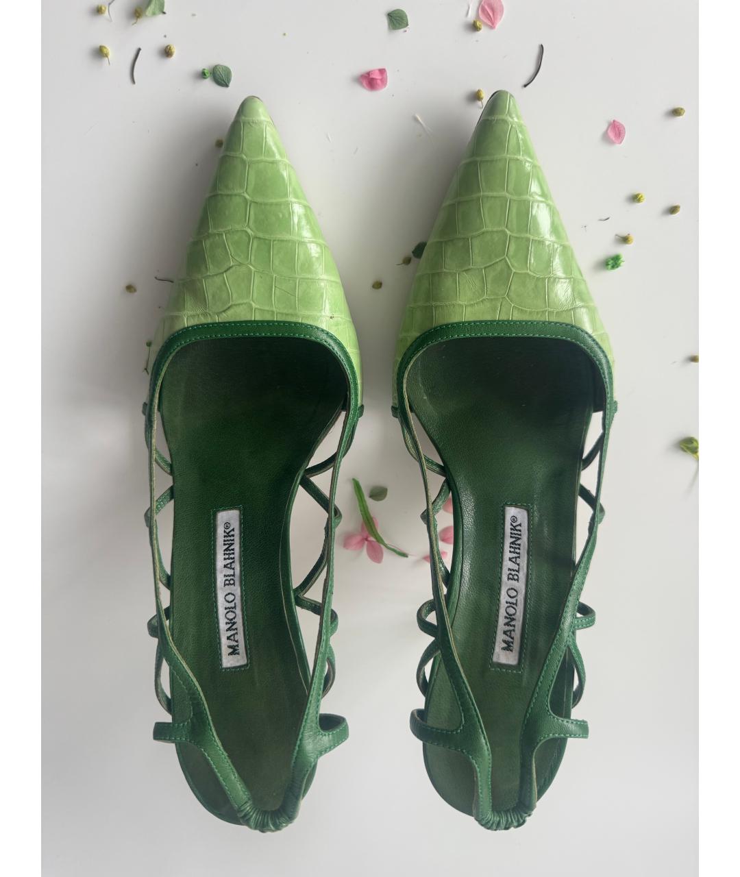 MANOLO BLAHNIK Зеленые кожаные босоножки, фото 3
