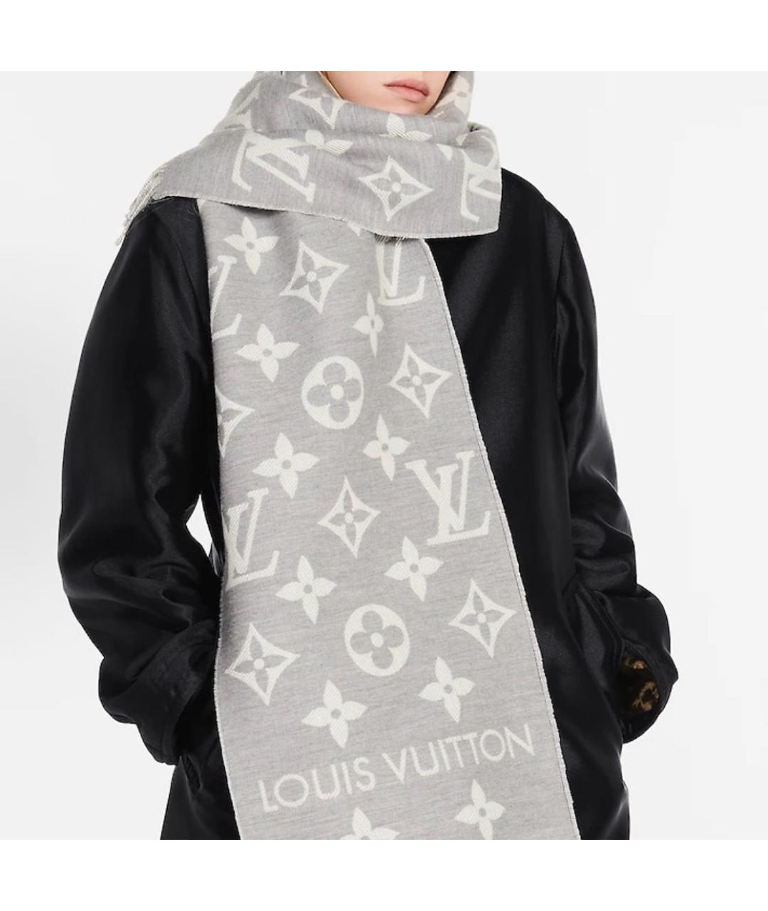 LOUIS VUITTON Серый шерстяной шарф, фото 3