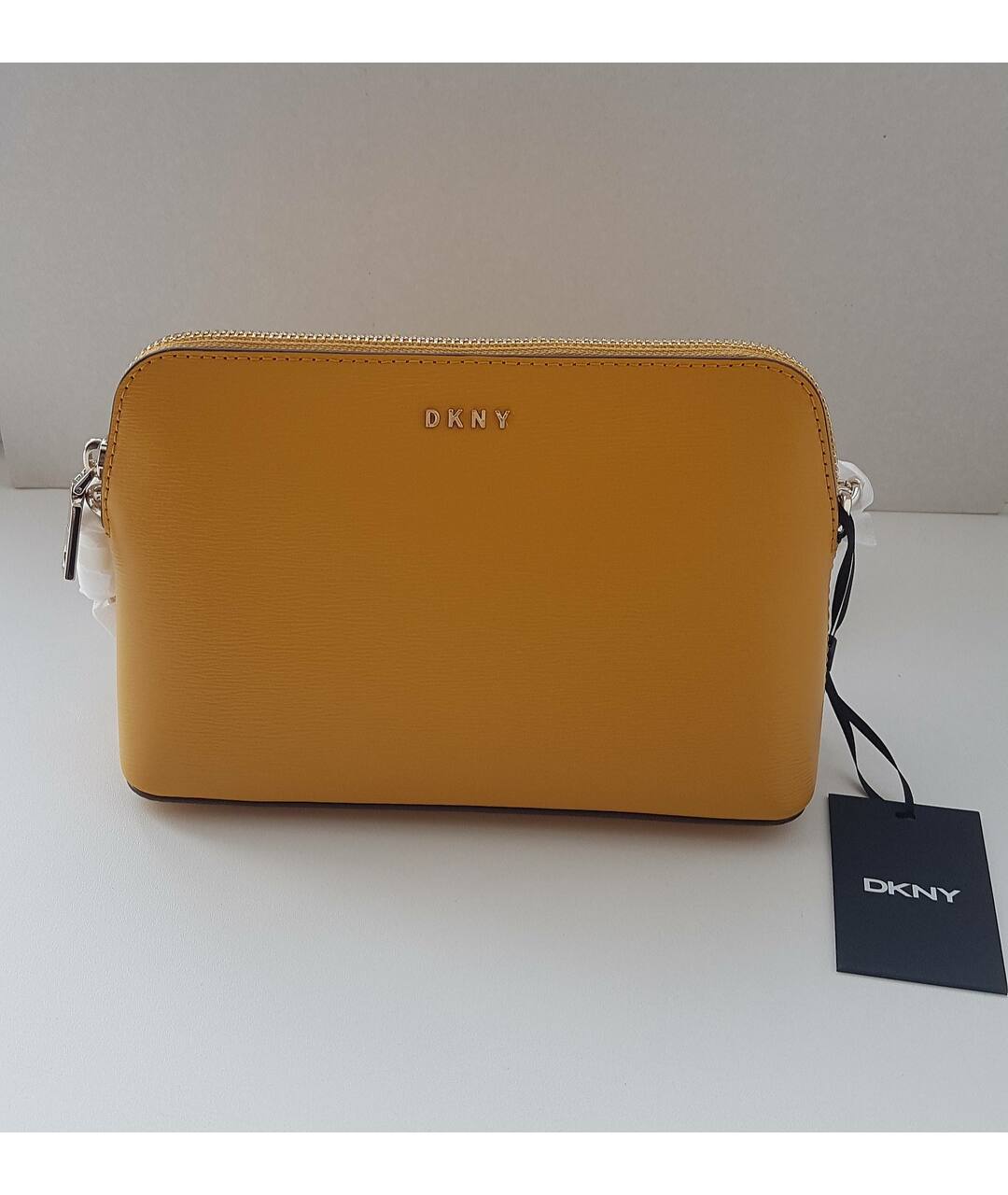 DKNY Желтая кожаная сумка тоут, фото 7
