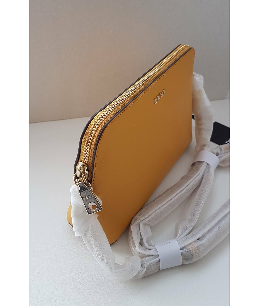DKNY Желтая кожаная сумка тоут, фото 2