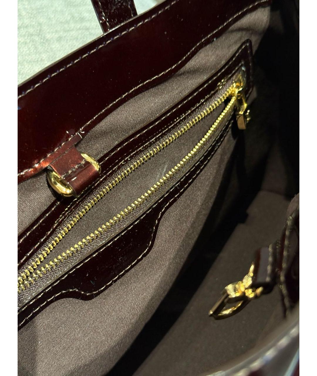 LOUIS VUITTON Бордовая кожаная сумка с короткими ручками, фото 5