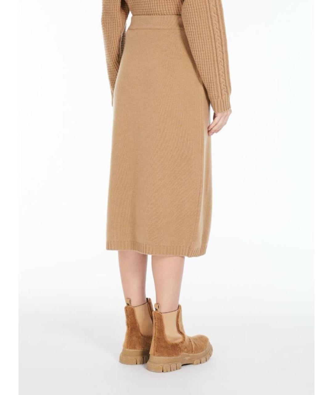 WEEKEND MAX MARA Горчичная шерстяная юбка миди, фото 3