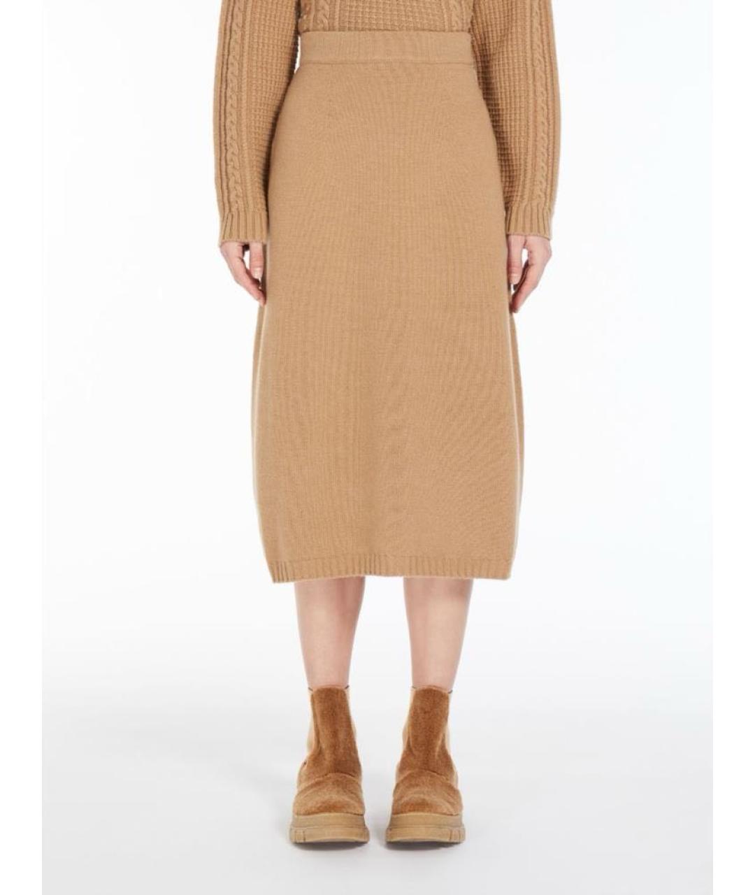 WEEKEND MAX MARA Горчичная шерстяная юбка миди, фото 2
