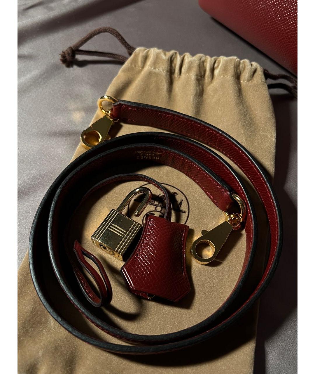 HERMES Бордовая кожаная сумка с короткими ручками, фото 8