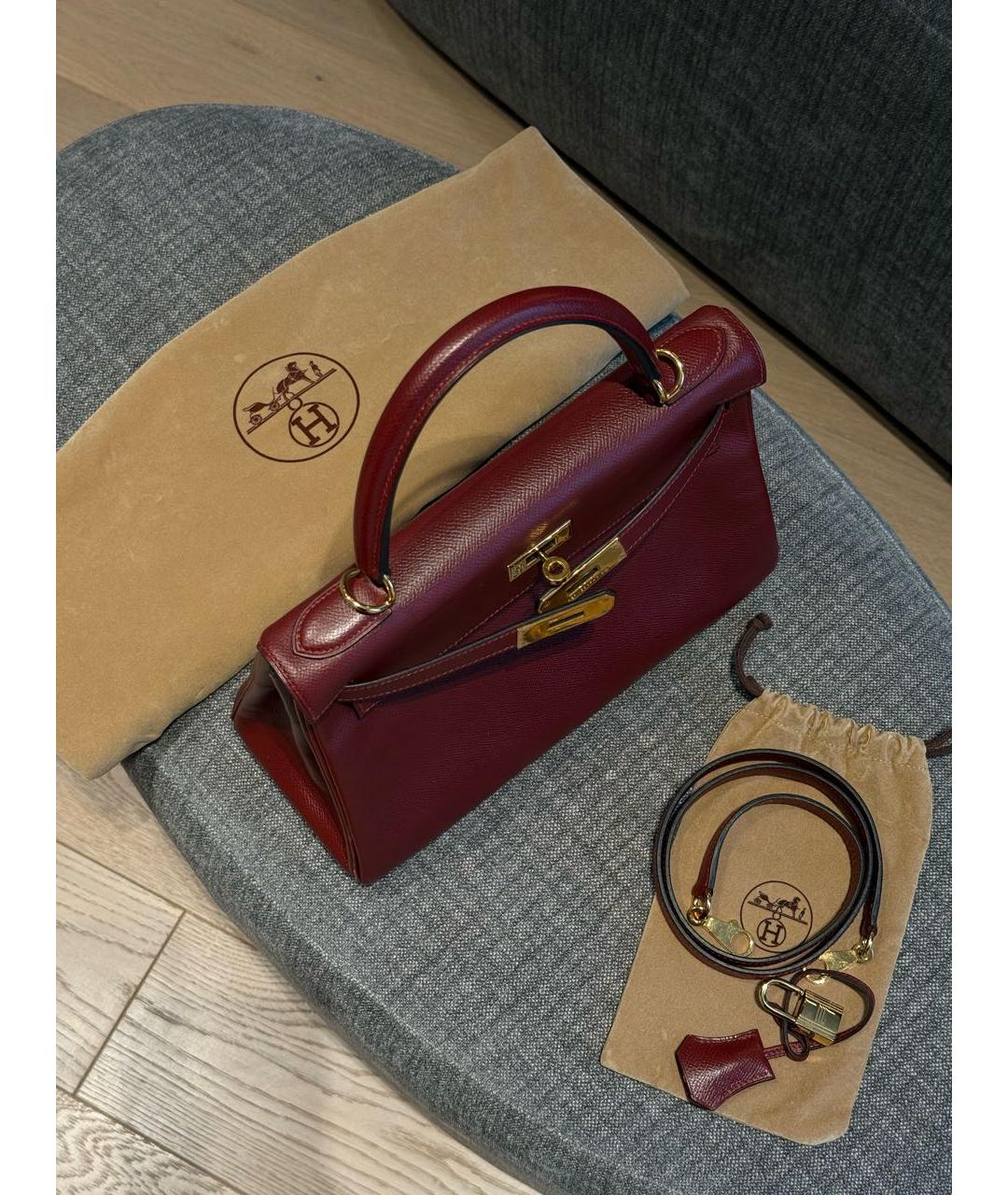 HERMES Бордовая кожаная сумка с короткими ручками, фото 5