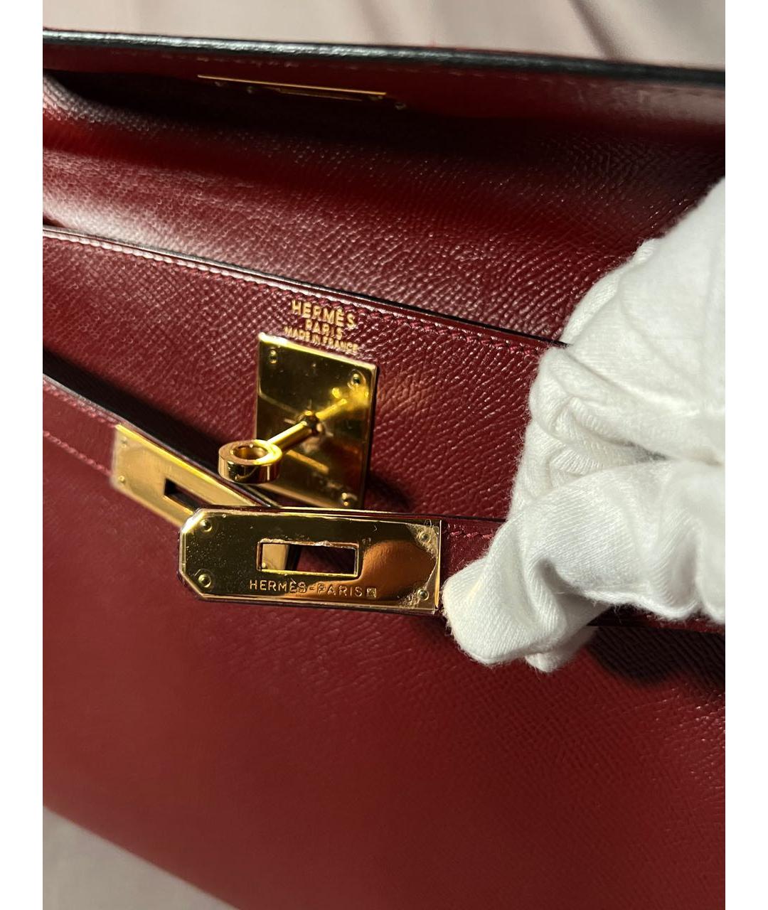 HERMES Бордовая кожаная сумка с короткими ручками, фото 7