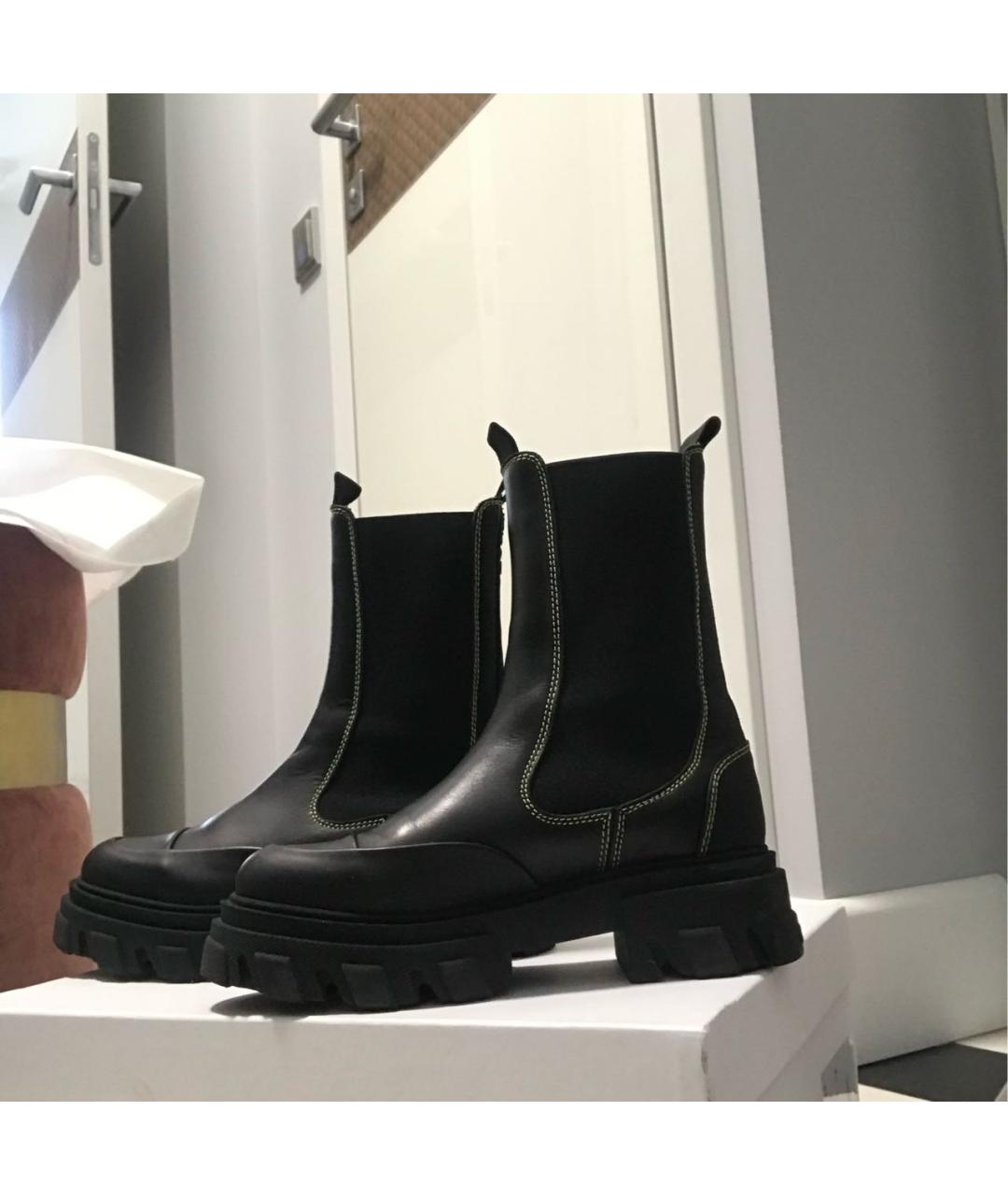GANNI Черные кожаные ботинки, фото 5