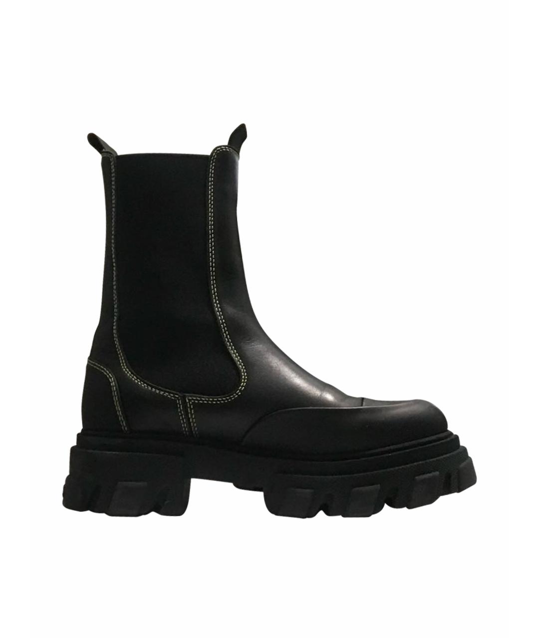 GANNI Черные кожаные ботинки, фото 1