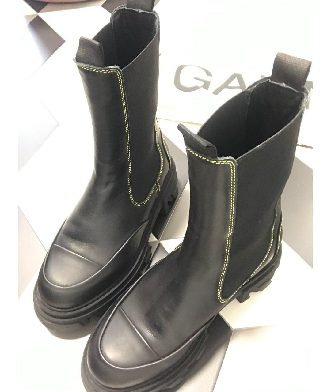 GANNI Черные кожаные ботинки, фото 2