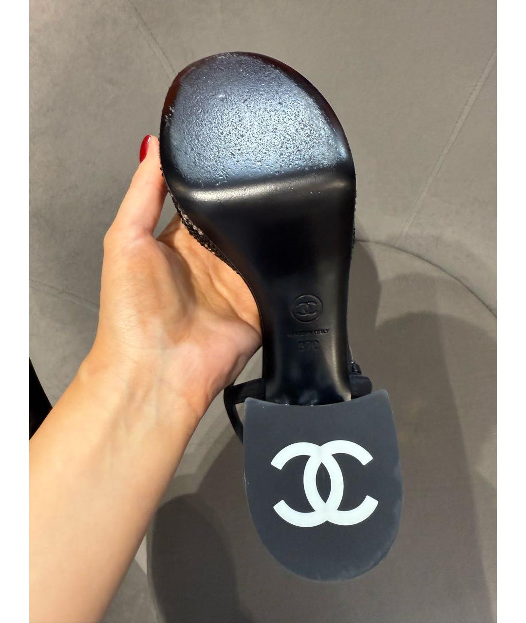 CHANEL Черные кожаные босоножки, фото 4