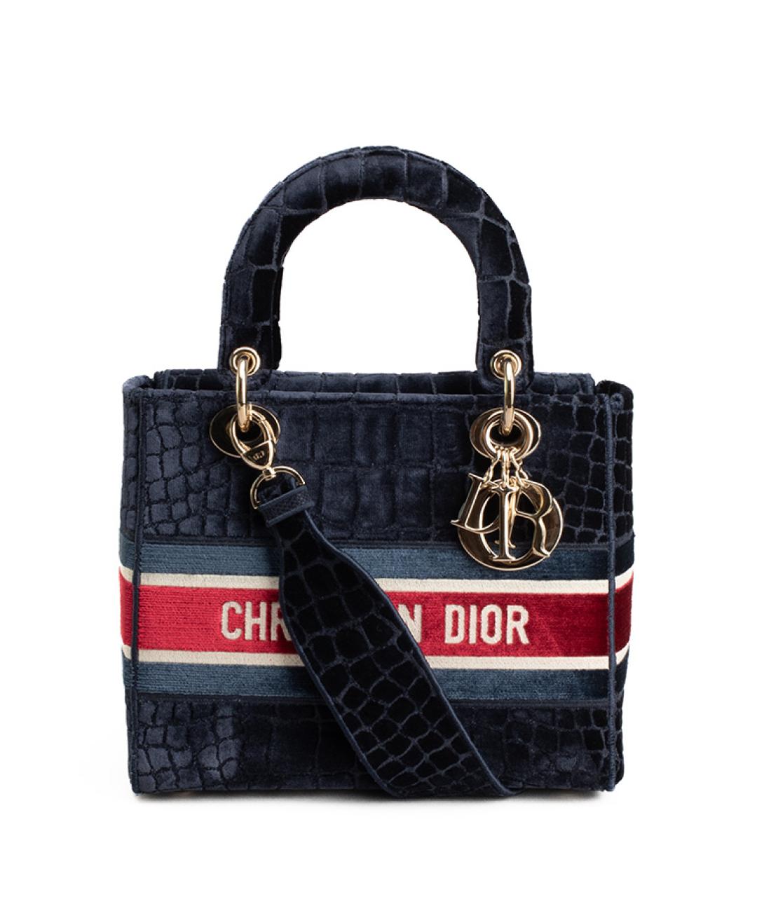 CHRISTIAN DIOR Синяя бархатная сумка с короткими ручками, фото 1