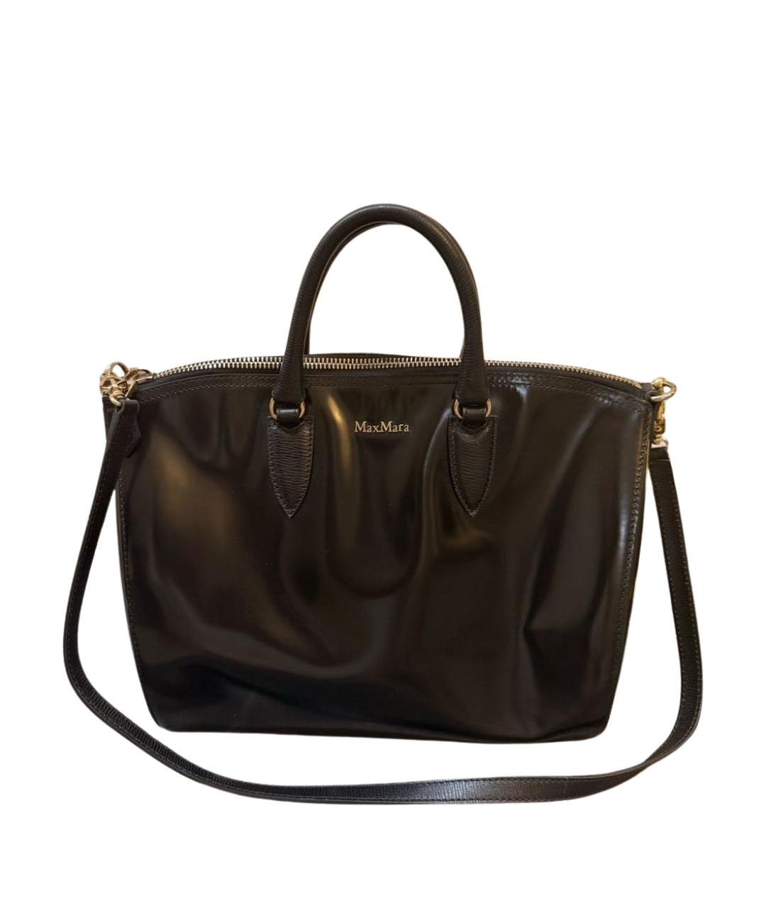 MAX MARA Черная сумка тоут из лакированной кожи, фото 1
