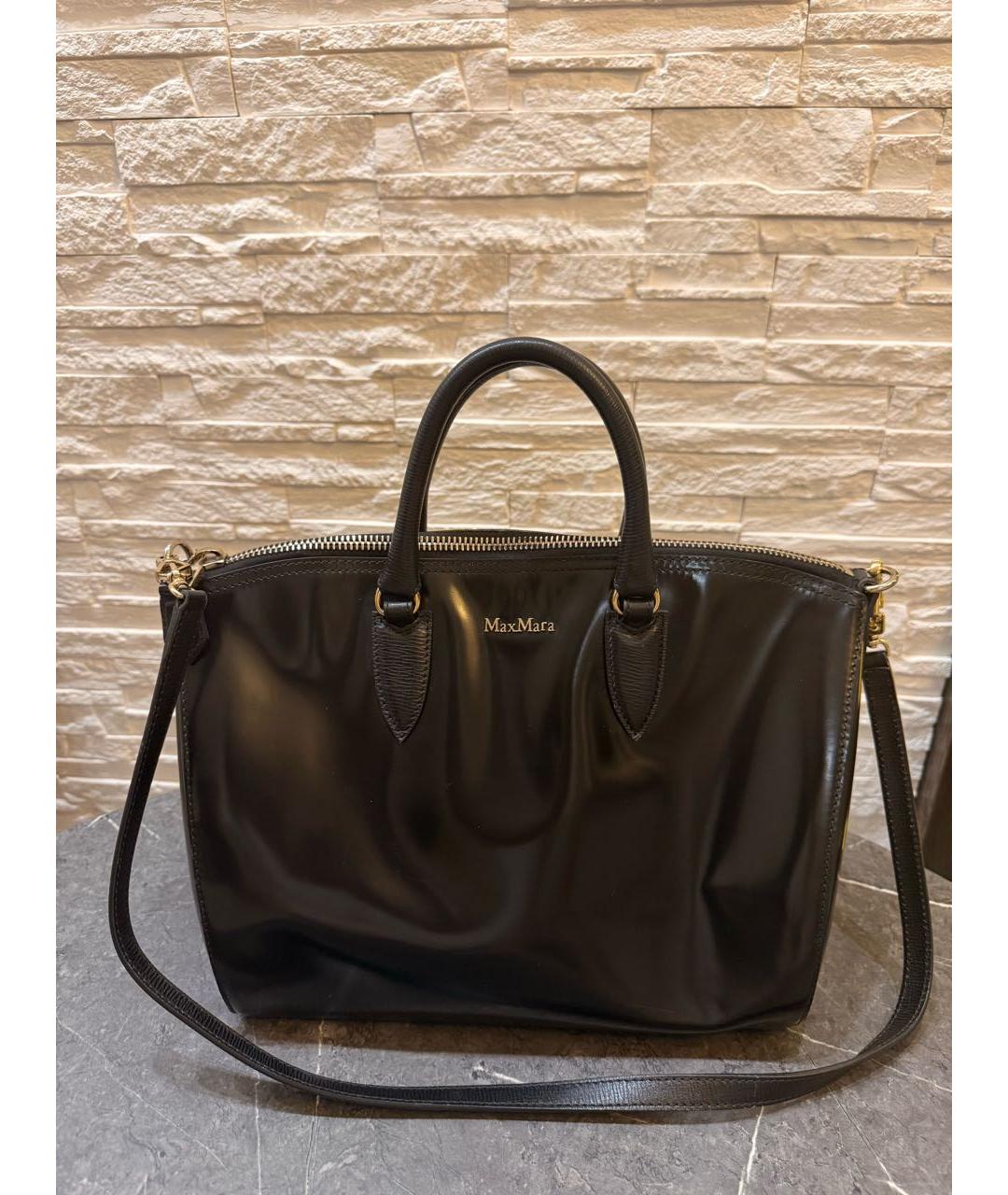 MAX MARA Черная сумка тоут из лакированной кожи, фото 9