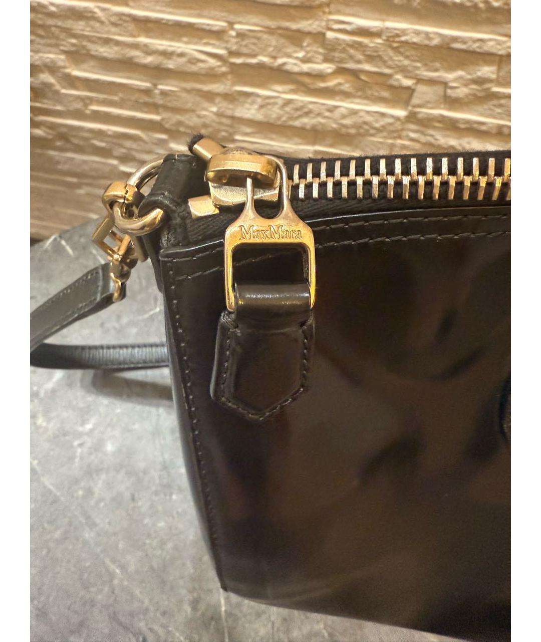 MAX MARA Черная сумка тоут из лакированной кожи, фото 6