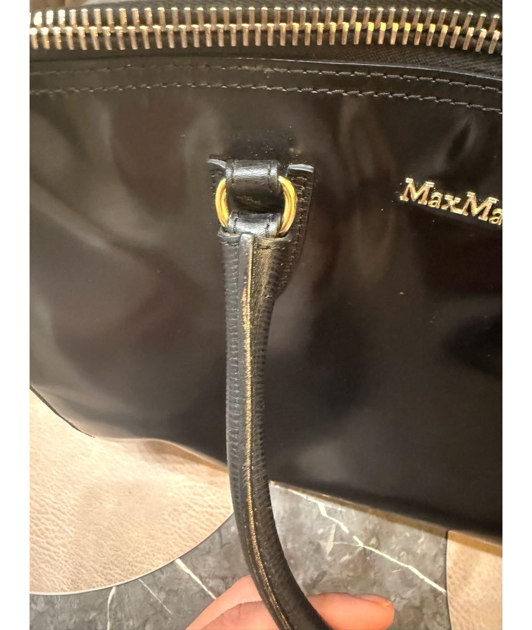 MAX MARA Черная сумка тоут из лакированной кожи, фото 7