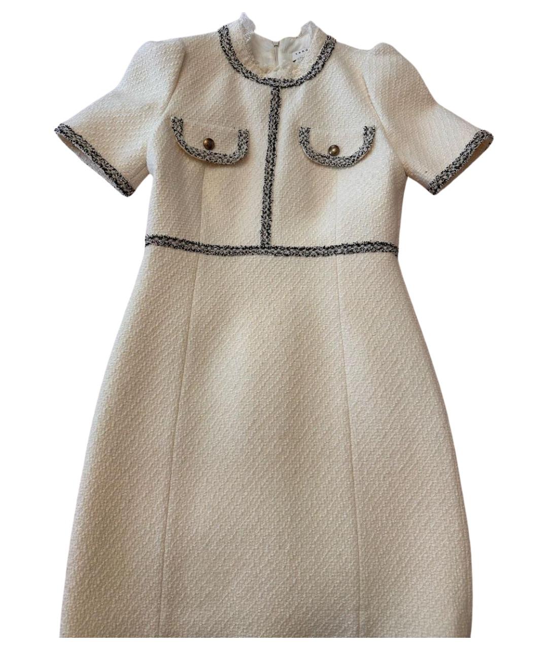 SANDRO Белое твидовое коктейльное платье, фото 1