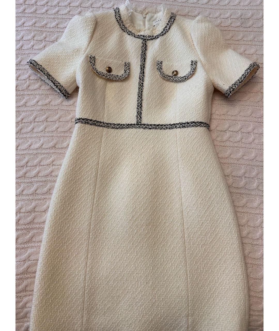 SANDRO Белое твидовое коктейльное платье, фото 3