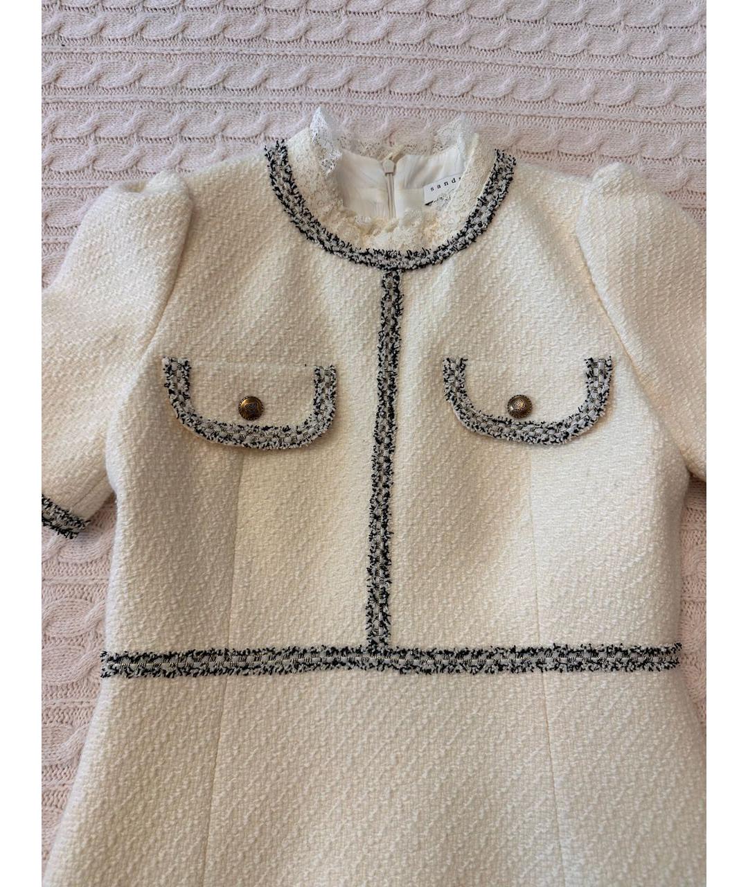 SANDRO Белое твидовое коктейльное платье, фото 2