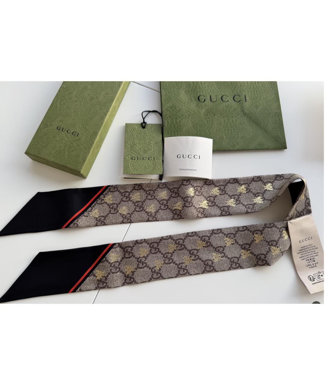 GUCCI Коричневый шелковый платок, фото 2