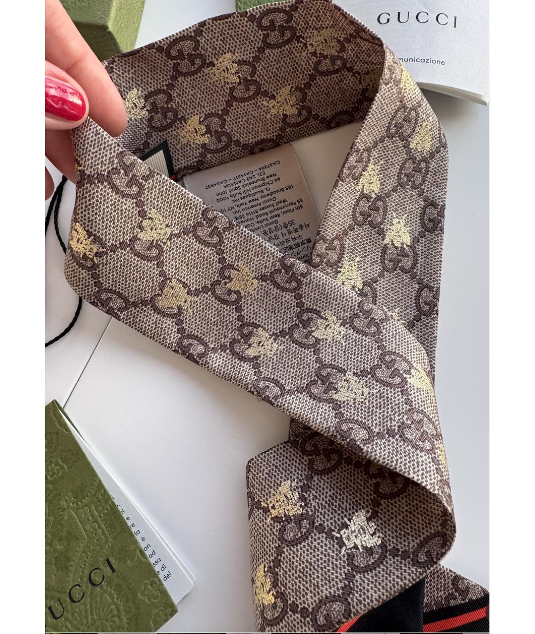 GUCCI Коричневый шелковый платок, фото 6