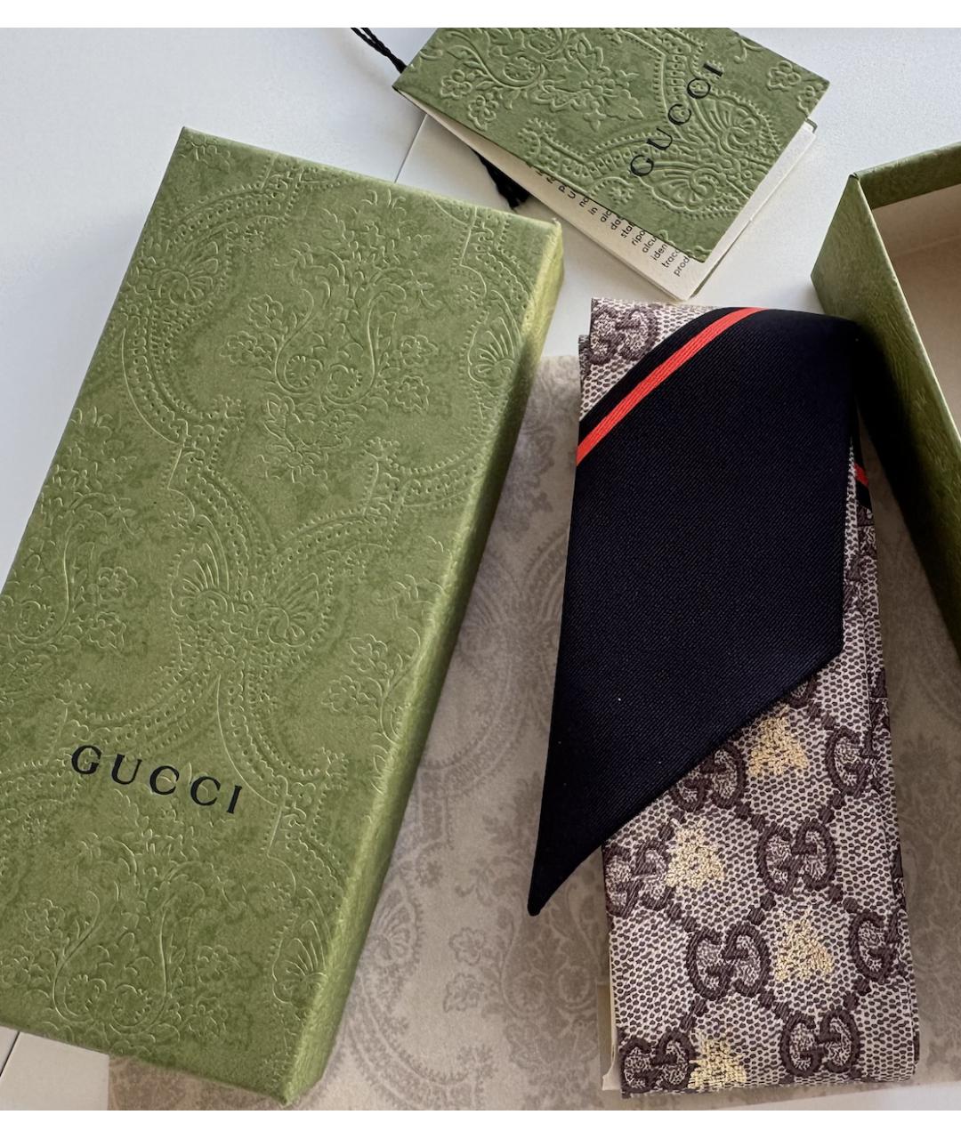 GUCCI Коричневый шелковый платок, фото 4