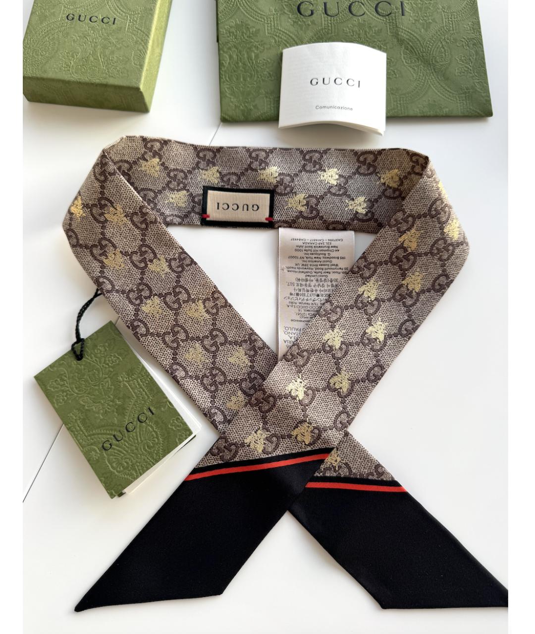 GUCCI Коричневый шелковый платок, фото 7