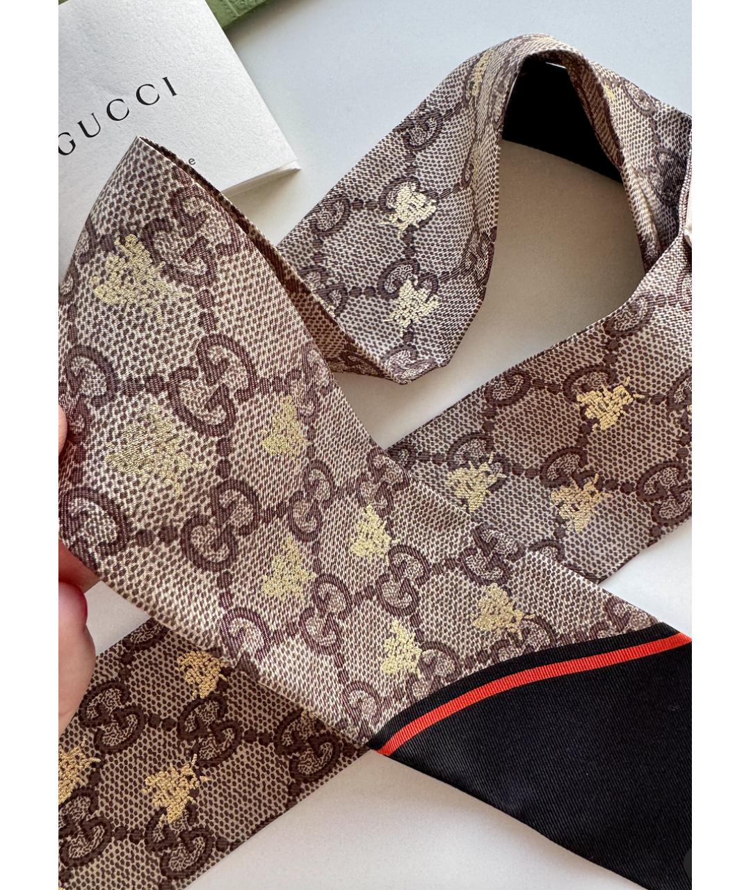 GUCCI Коричневый шелковый платок, фото 5