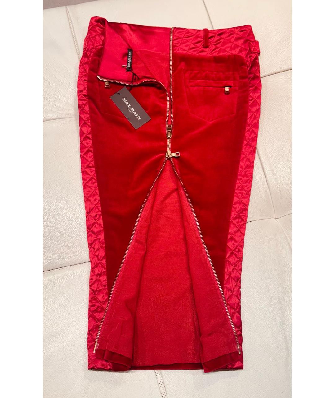 BALMAIN Бордовая хлопковая юбка миди, фото 3