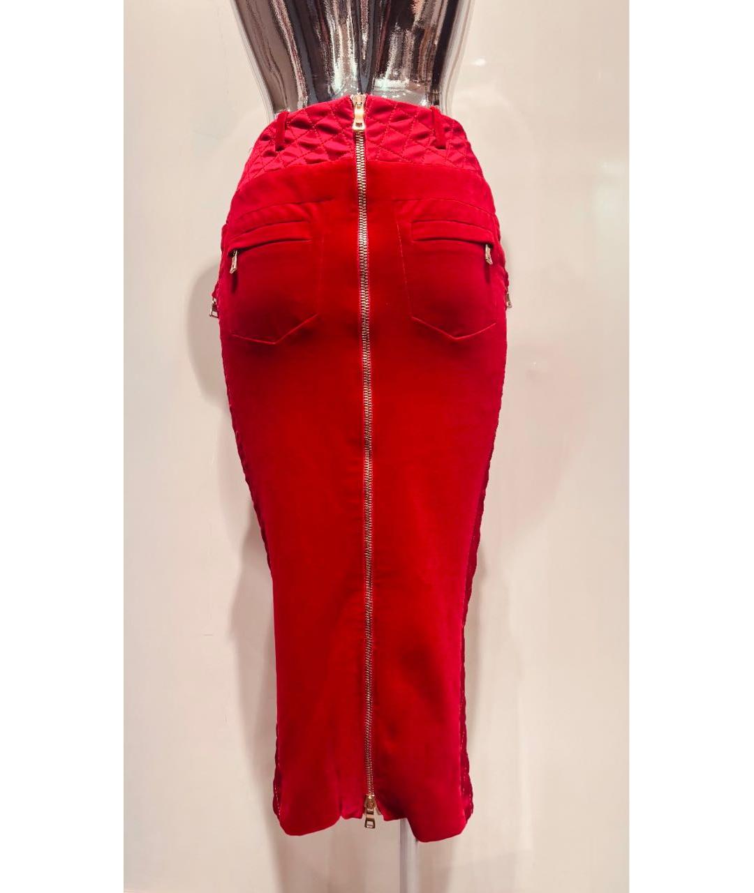 BALMAIN Бордовая хлопковая юбка миди, фото 2