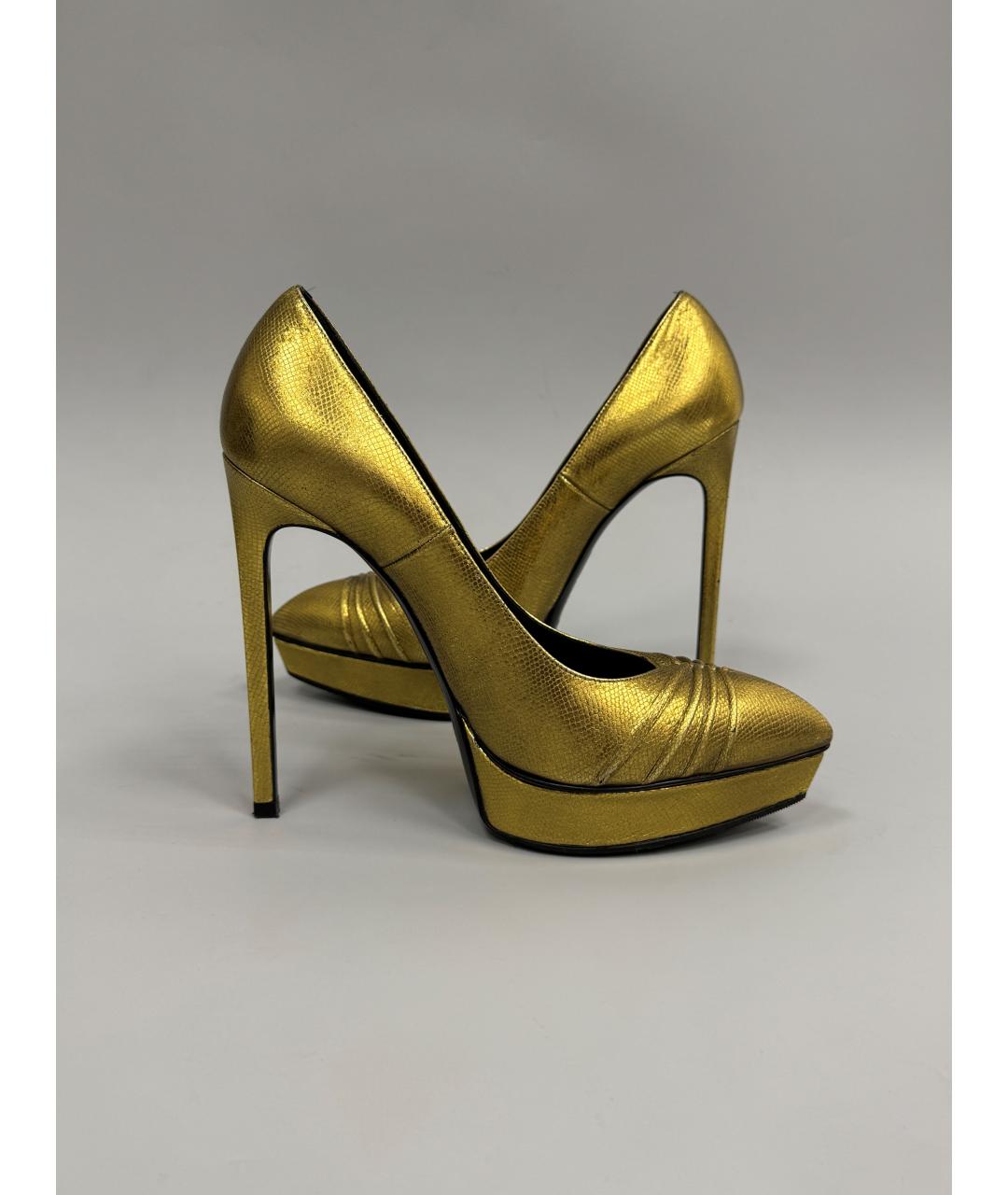 SAINT LAURENT Золотые кожаные туфли, фото 9