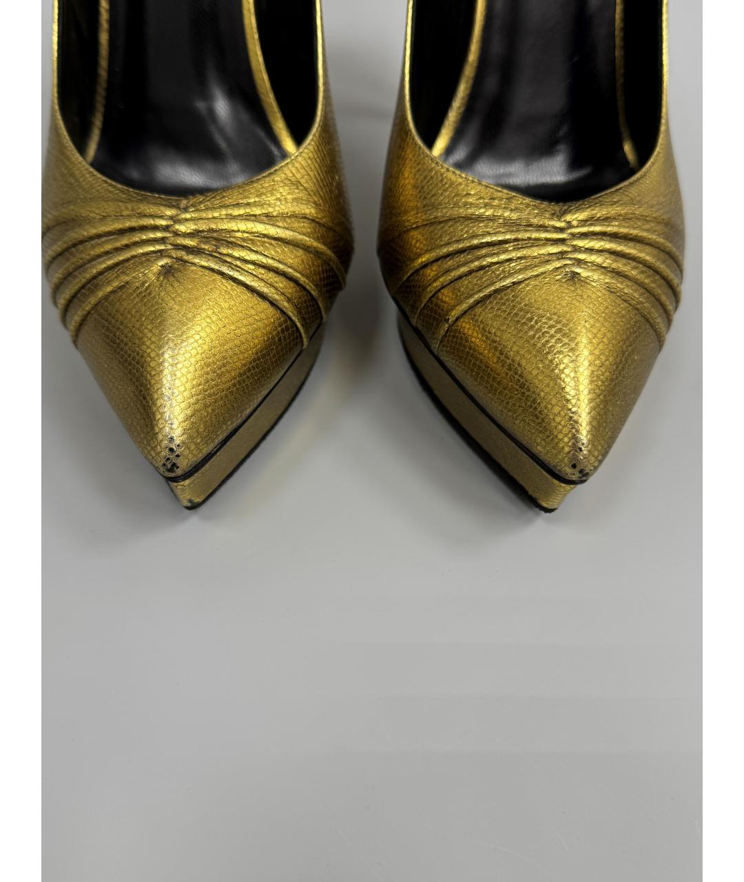 SAINT LAURENT Золотые кожаные туфли, фото 4